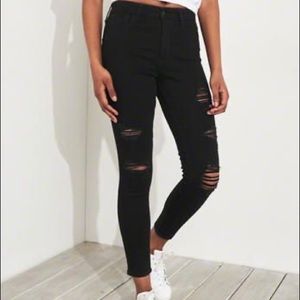 Hollister High Rise Jean Legging Crop Advanced Stretch Black Ripped